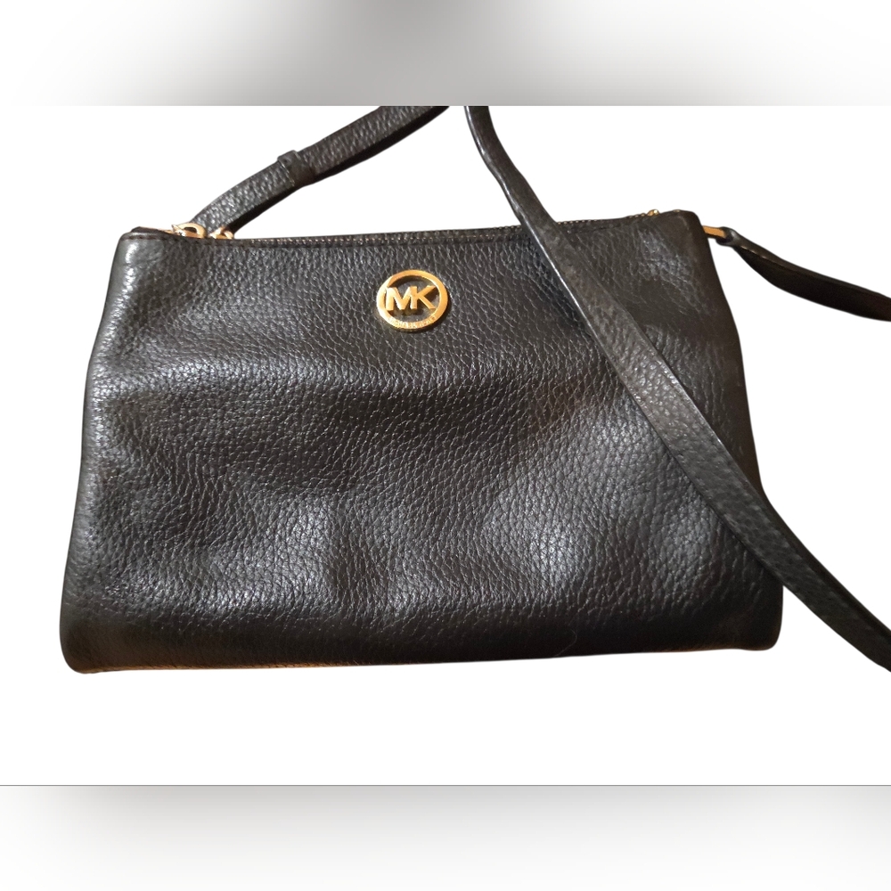 Michael Kors Fulton Crossbody Pebbled Black Leather Bag - FLAWED See Description - Picture 3 of 14